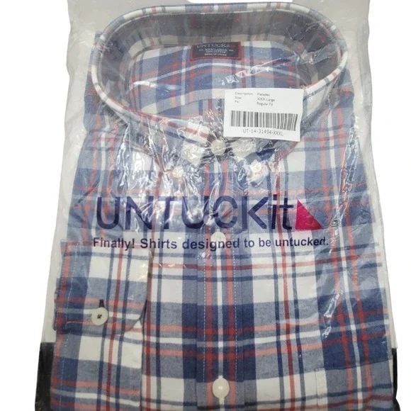 UNTUCKit Mens‎ 3XL Regular Fit Button Down Shirt Plelades NEW Blue Red Plaid - Picture 3 of 5